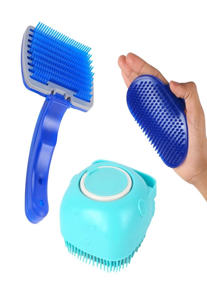REGIIS Pet Grooming Brush Set, Self-Cleaning Dog Brush with Ergonomic Handle, Blue and Turquoise, Professional Deshedding Tool for Dogs(3 pack) - Image 1